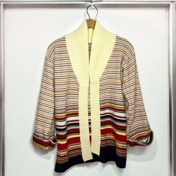 Vintage 70s Montgomery Ward Striped Cardigan Sweater Acrylic Knit Retro Boho M - Picture 10 of 10